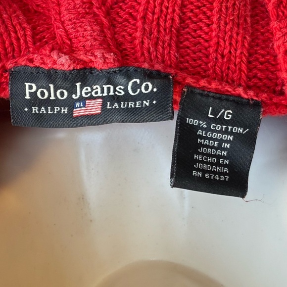 Ralph Lauren Red Hooded chunky Sweater Vintage Heavy Knit Large Cotton - Picture 9 of 12